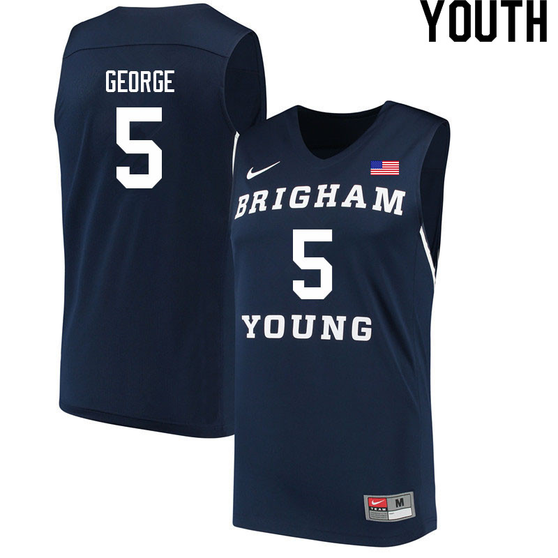 Youth #5 Gideon George BYU Cougars College Basketball Jerseys Sale-Navy